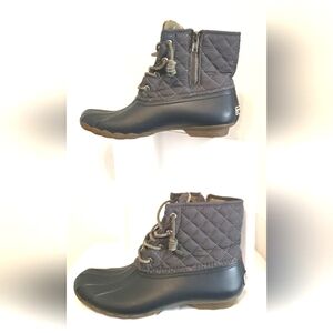 Sperry Quilted Waterproof Duck Boots Blue Grey Lace Up Outdoor Rain Booties 9